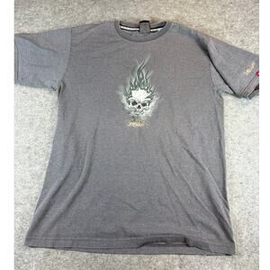 Vintage JNCO Jeans 90s Shirt Mens Large Gray Flamed Skull Fire Streetwear USA